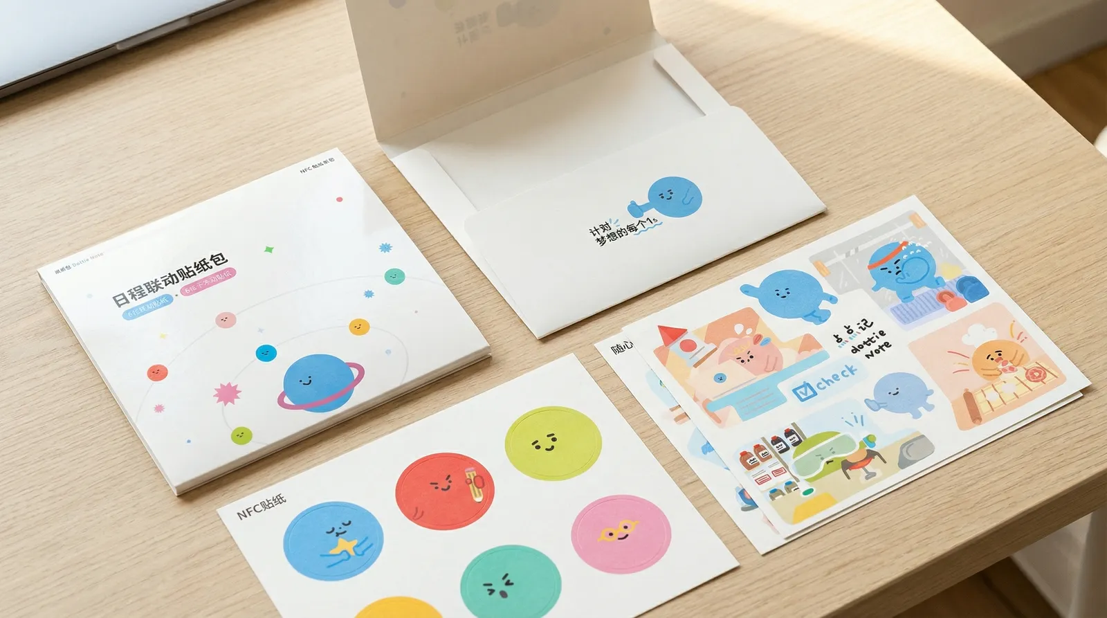 Dottie NFC sticker kit and focus characters.