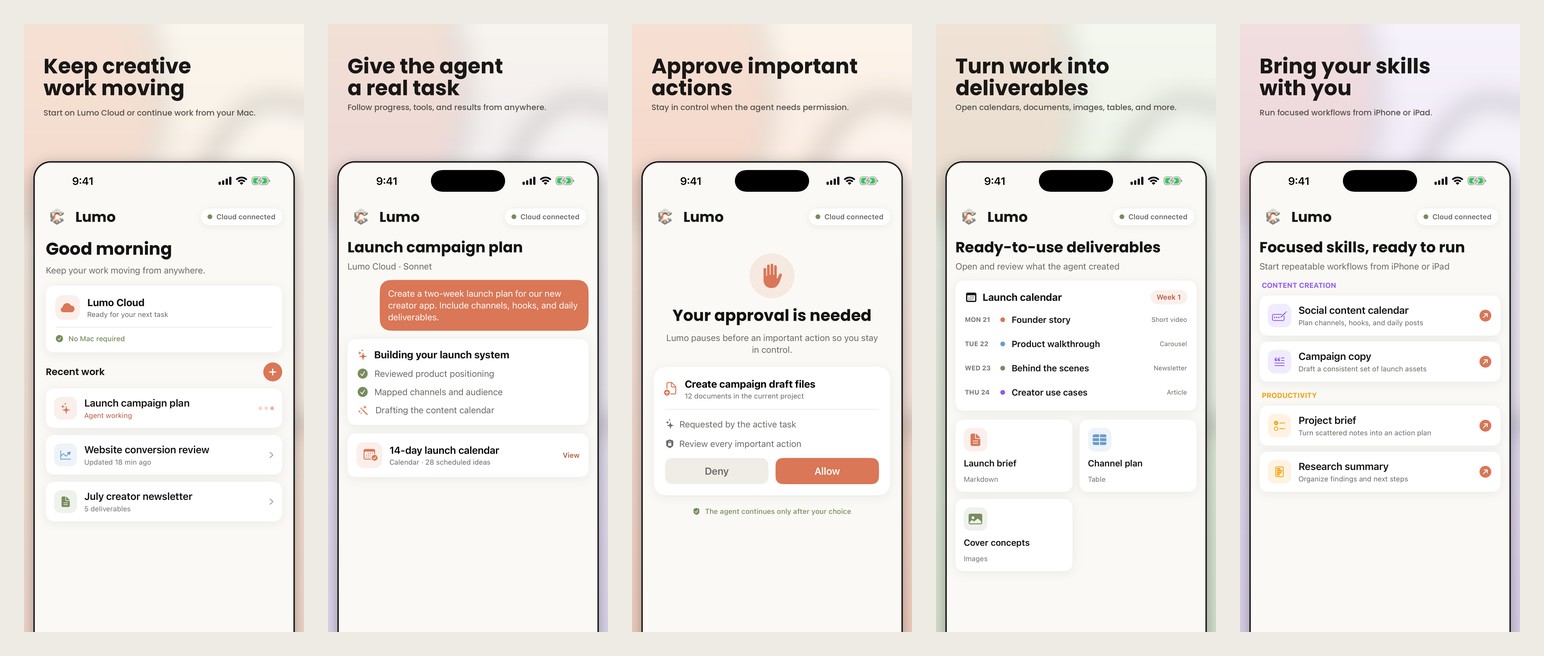 Lumo creator workspace on iPhone.
