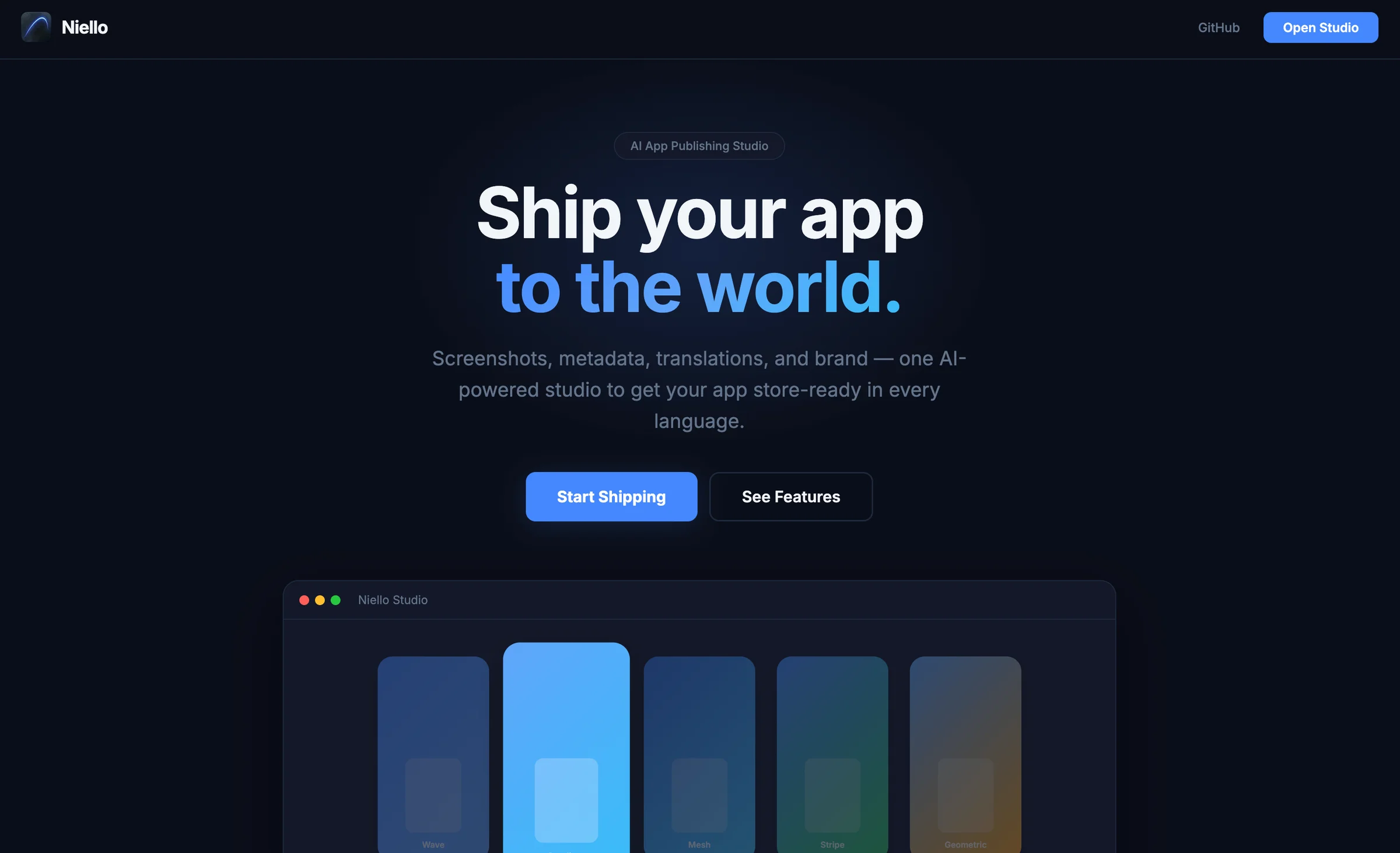 Niello landing page preview.